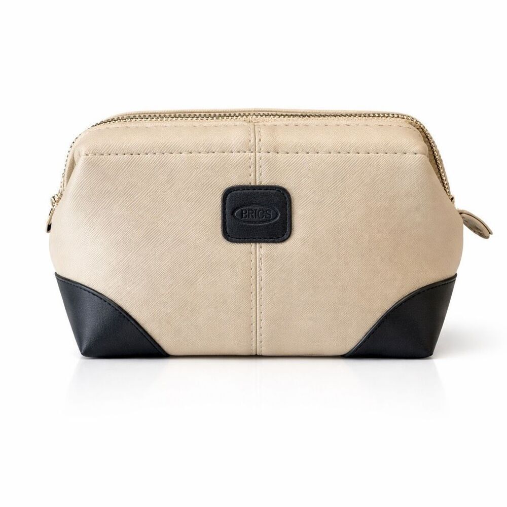 Bric’s x Qatar Airways Amenity Travel Pouch Beige Zip Case 8x5 EUC
